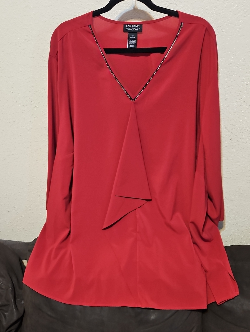 Catherines Red V-Neck Draped Women's Top